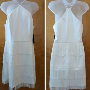 White Halter Dress Coastal Cowgirl Fringe Scandi Minimal Luxury